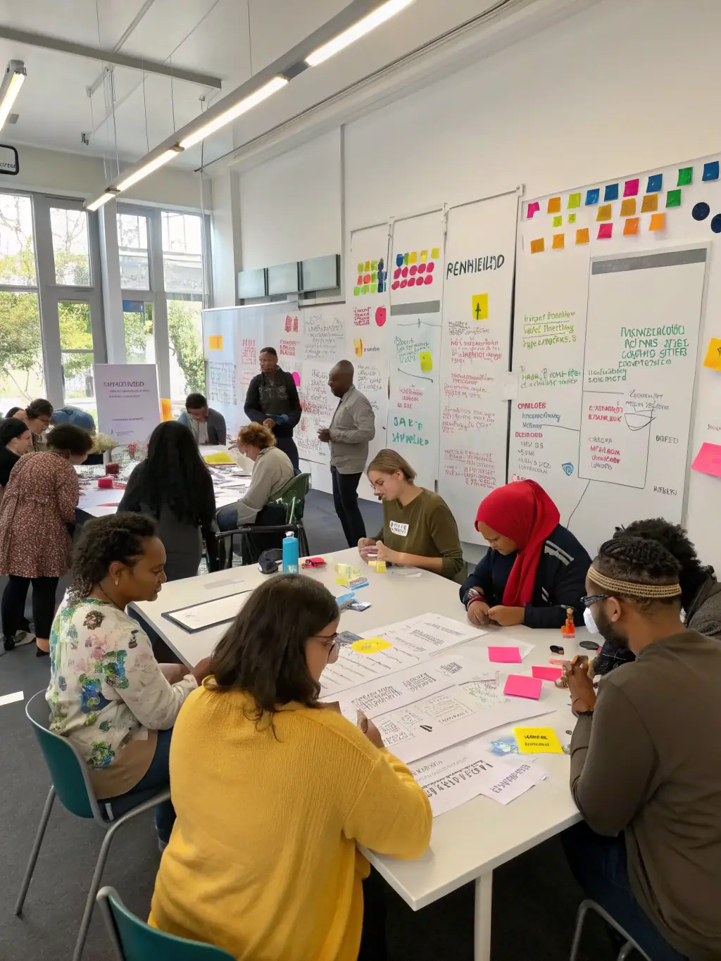 A dynamic shot of a workshop in progress at a versionrh conference, highlighting hands-on learning and interactive participation.