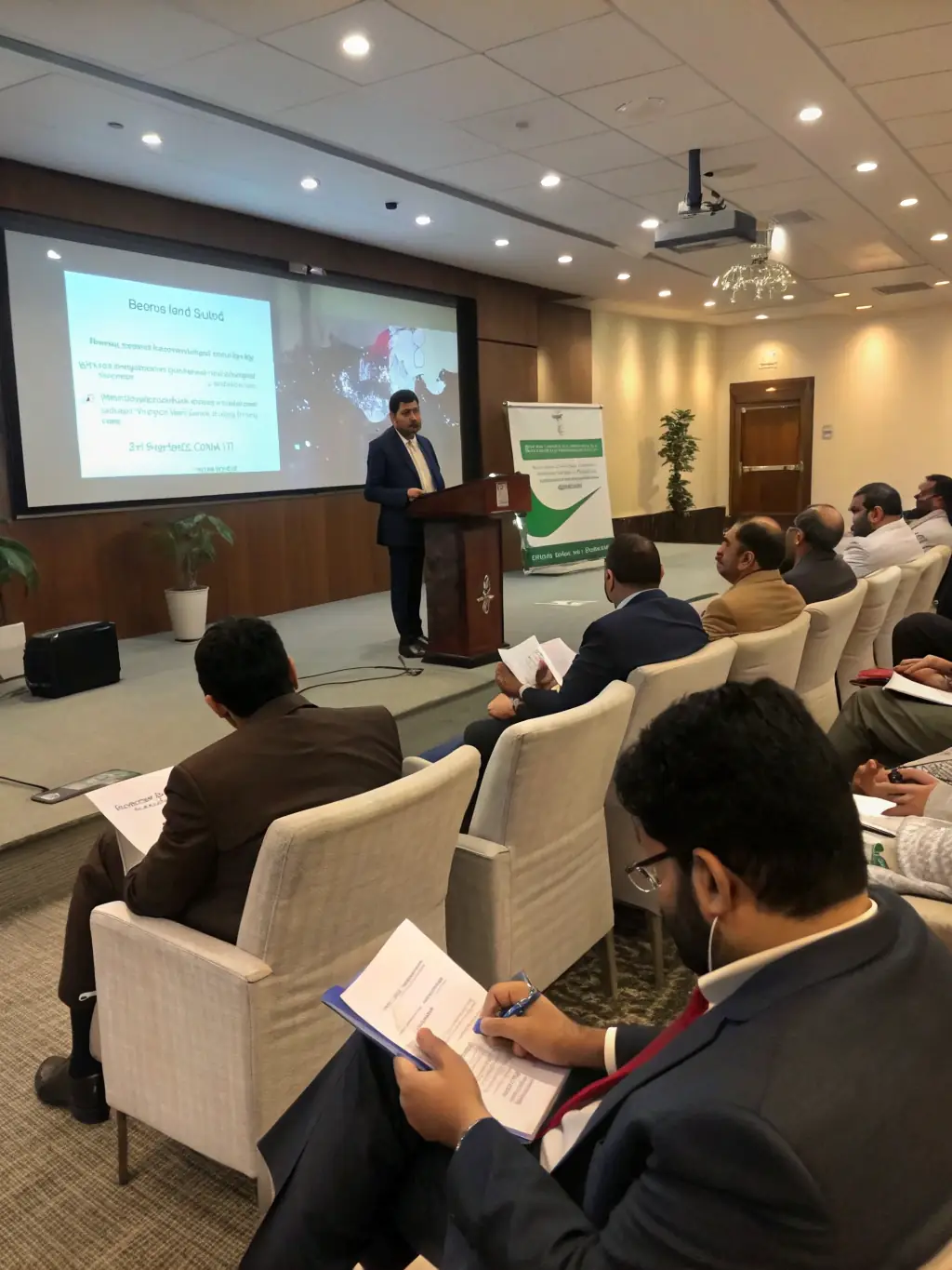 A photo of a panel discussion at a conference in Islamabad, featuring HR professionals discussing employee engagement and retention.