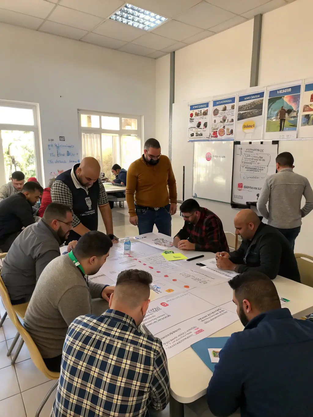 A picture of a workshop session at a conference, showing participants actively engaged in a hands-on activity related to leadership development.